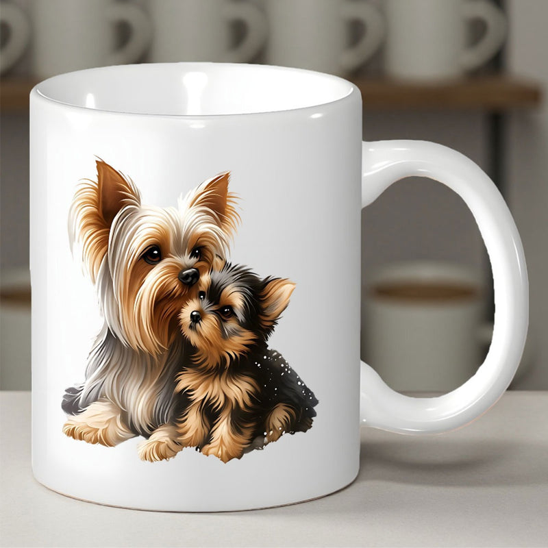 Tailorly White Ceramic 11 oz Mug - Adorable Yorkshire Terriers With Soft Fur Resting Comfortably Together Dog
