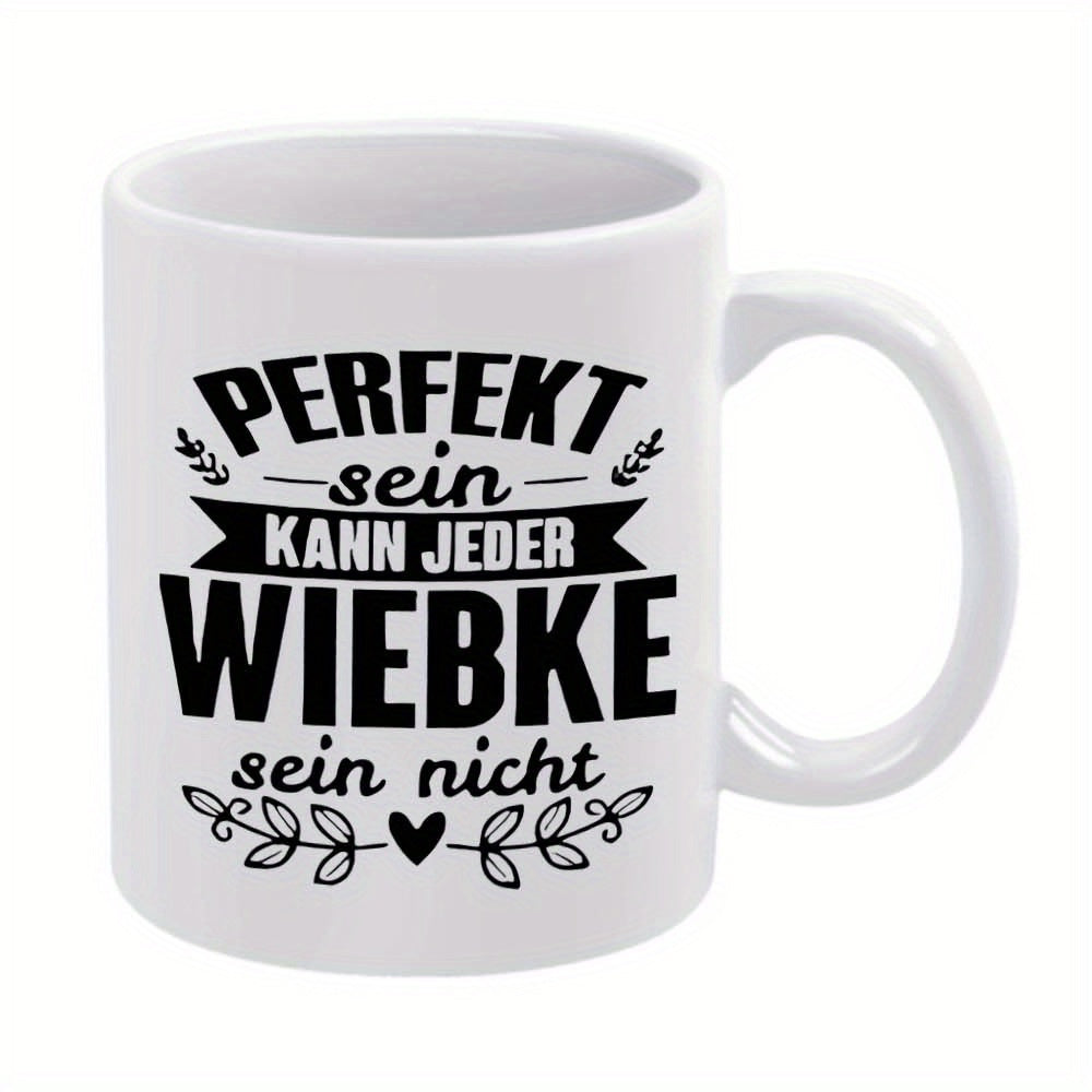 Tailorly White Ceramic 11 oz Mug - Elegant Decorative Banner Featuring Symmetrical Leaves And Small Central Heart Ornament