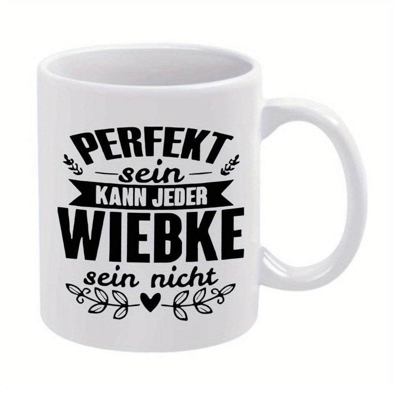 Tailorly White Ceramic 11 oz Mug - Elegant Decorative Banner Featuring Symmetrical Leaves And Small Central Heart Ornament