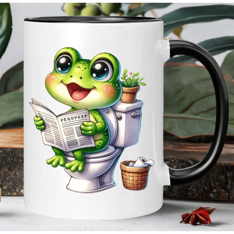 Tailorly Black Accent 11 oz Mug - whimsical cartoon newspaper flowerpot