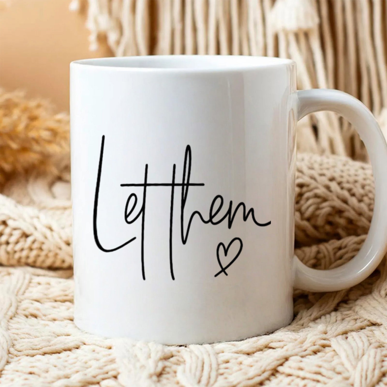 Tailorly White Ceramic 11 oz Mug - Let Them Minimalist Black Script Lettering Accompanied By A Tiny Hand Drawn Heart