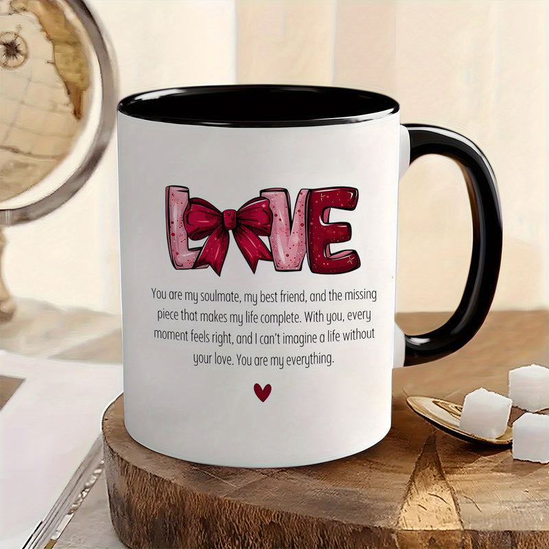 Tailorly Black Accent 11 oz Mug - romantic heart with bow pattern