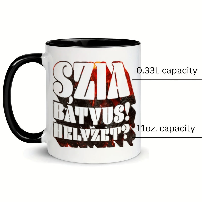Tailorly Black Accent 11 oz Mug - sentence "szia batyus"