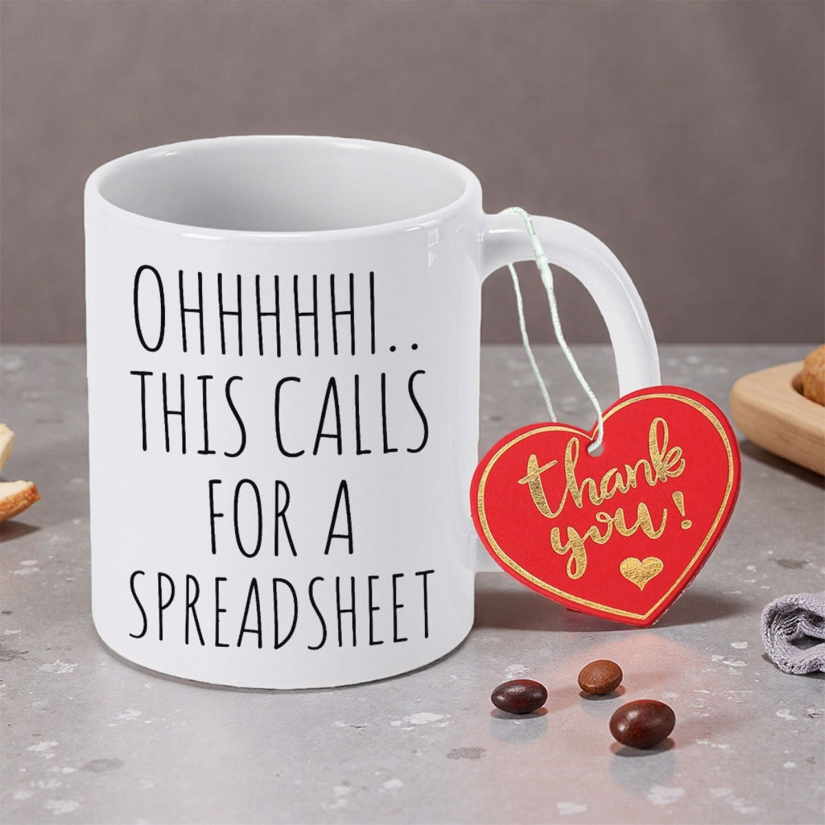 Tailorly White Ceramic 11 oz Mug - OhhhhhI This Calls For A Spreadsheet Minimalist White Ceramic Cup With Vibrant Red Heart Shaped Tag Mug