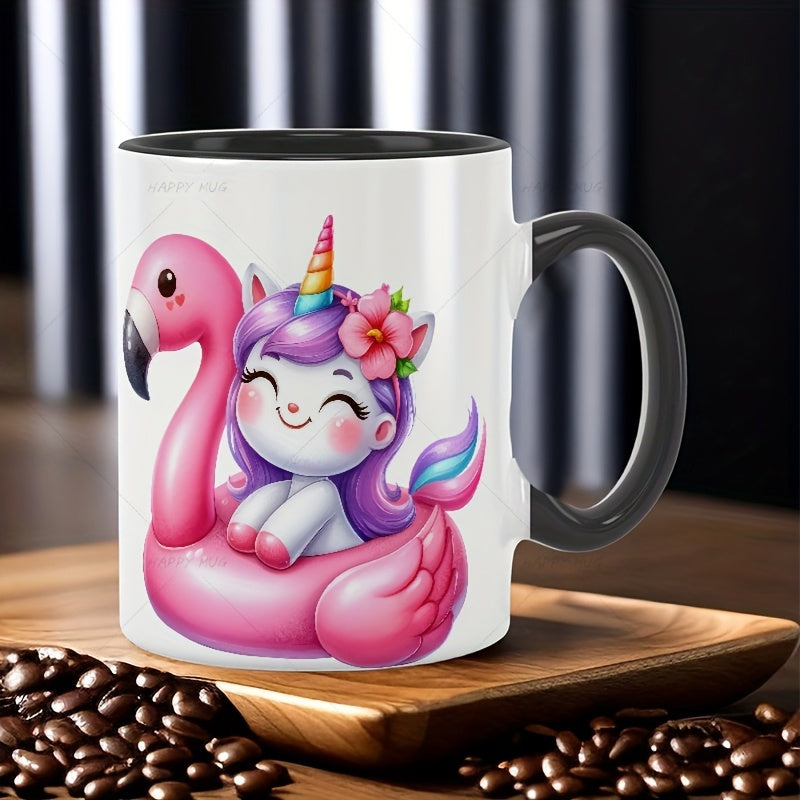 Tailorly Black Accent 11 oz Mug - unicorn on swim ring