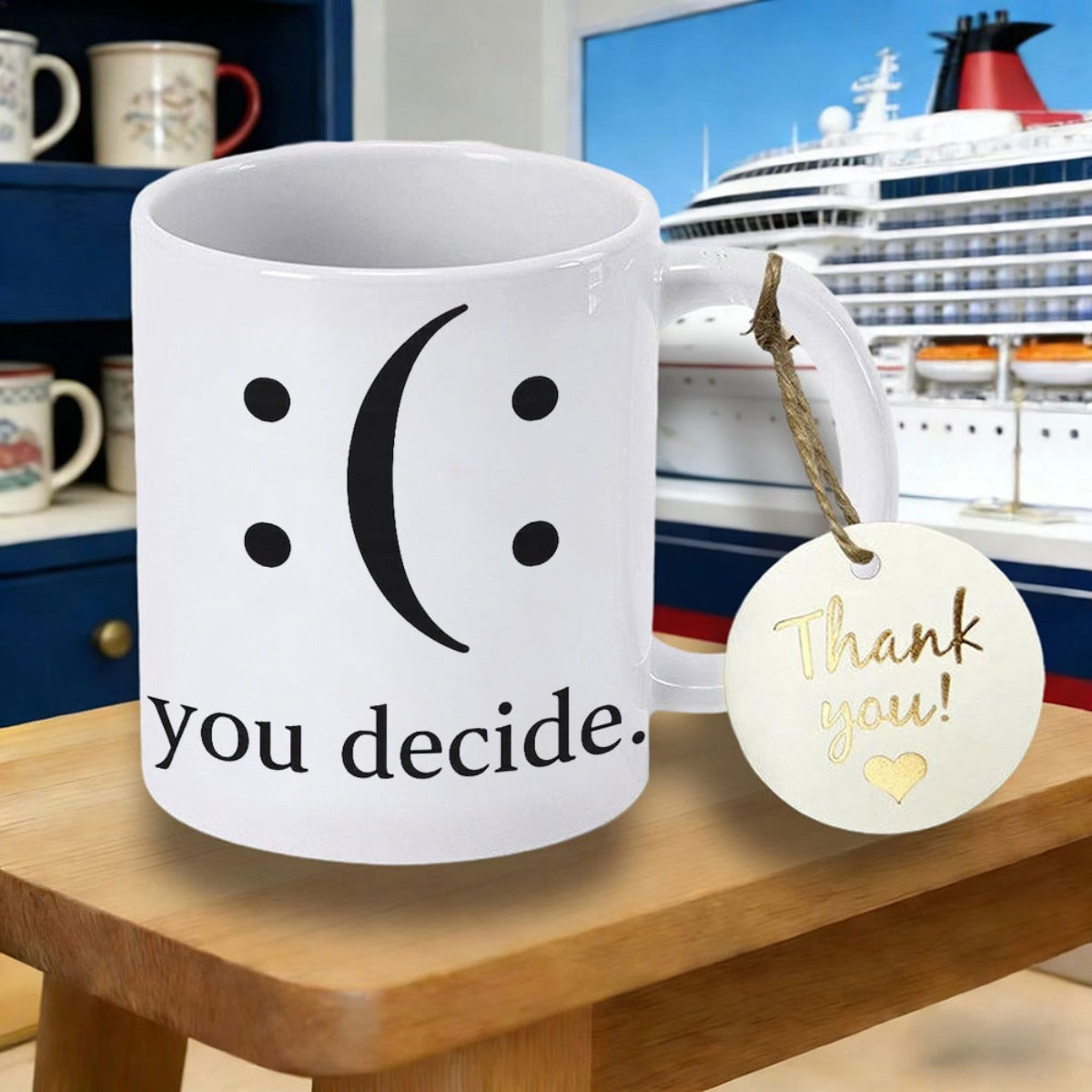 Tailorly White Ceramic 11 oz Mug - You Decide Minimalist Dual Expression Design With A Reversible Mood Shifting Graphic Emoticon Face