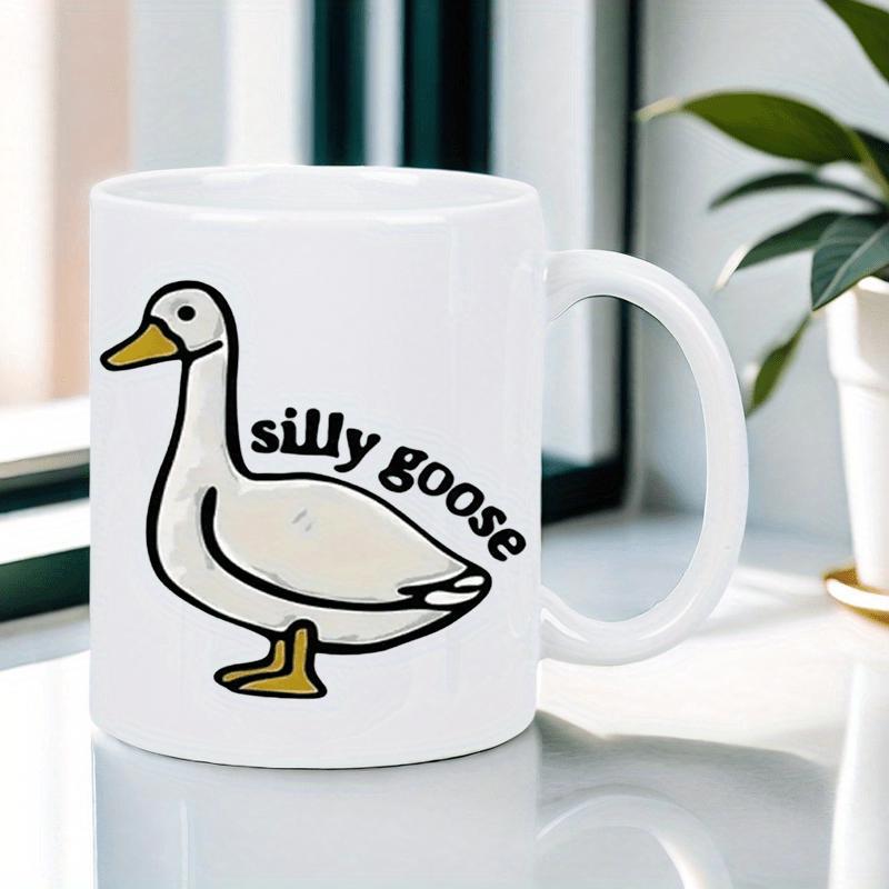 Tailorly White Ceramic 11 oz Mug - Silly Goose Minimalist Cartoon White Bird With Yellow Beak And Webbed Feet Standing Goose