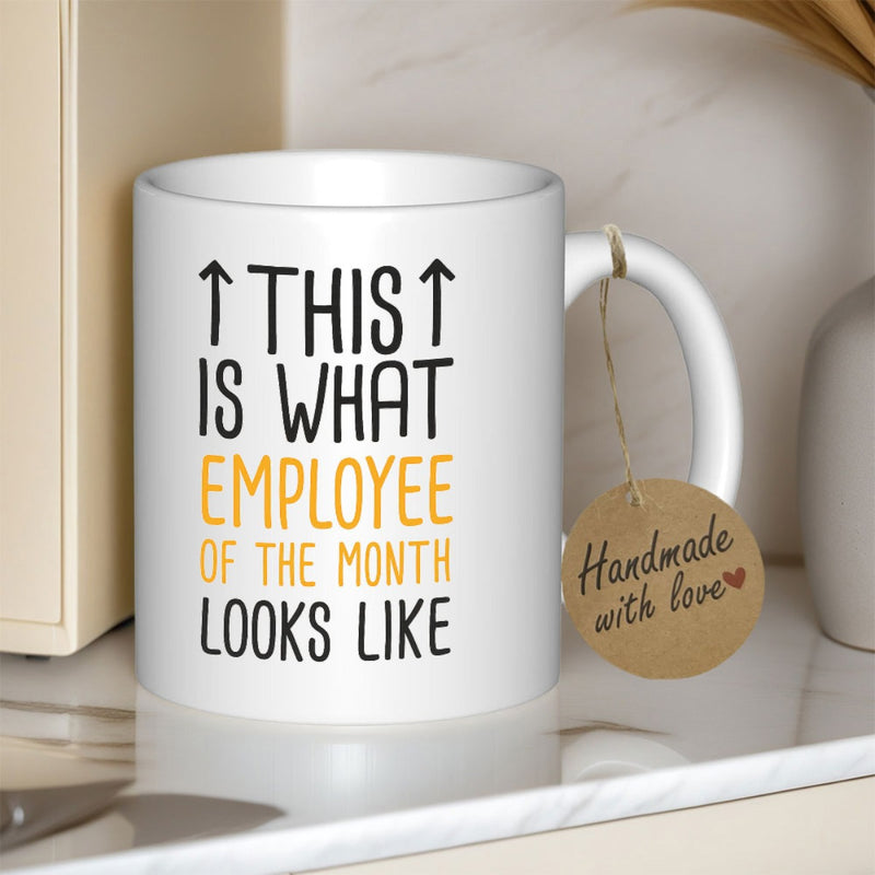 Tailorly White Ceramic 11 oz Mug - This Is What Employee Of The Month Looks Like Simple Minimalist Upward Arrows On A Smooth Mug