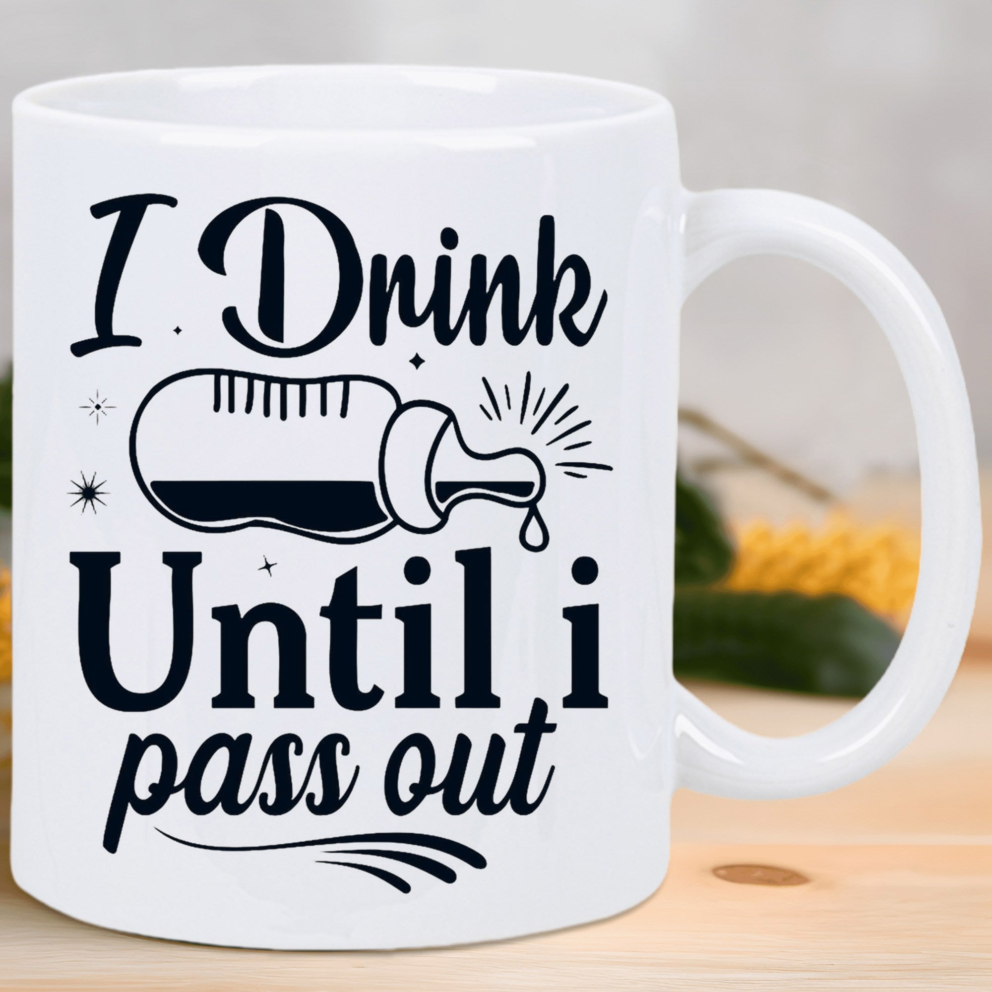 Tailorly White Ceramic 11 oz Mug - I Drink Until I Pass Out Minimalist Cartoon Illustration Of Dripping Milk Inside A Small Baby Bottle