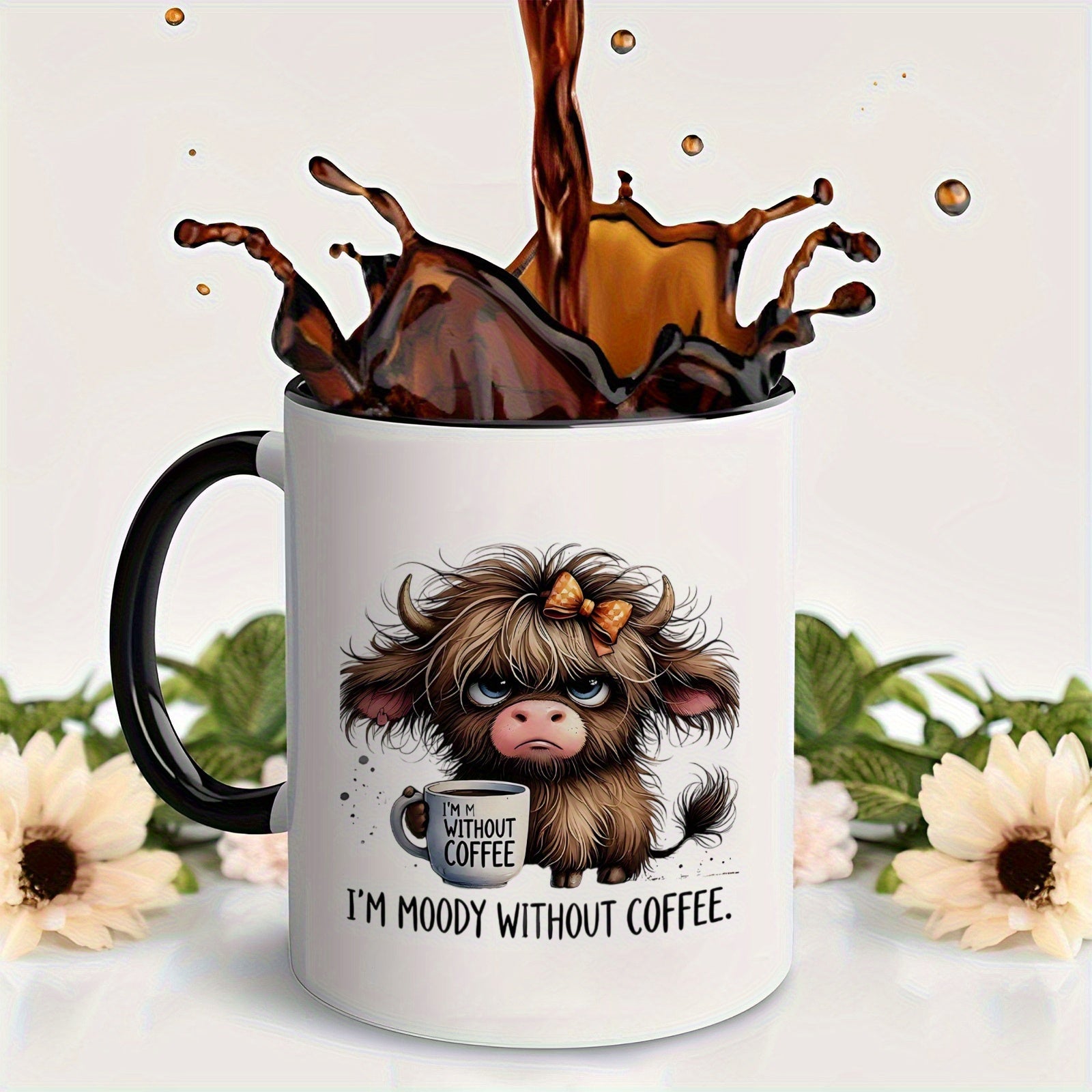 Tailorly Black Accent 11 oz Mug - adorable cow themed black and white cow design