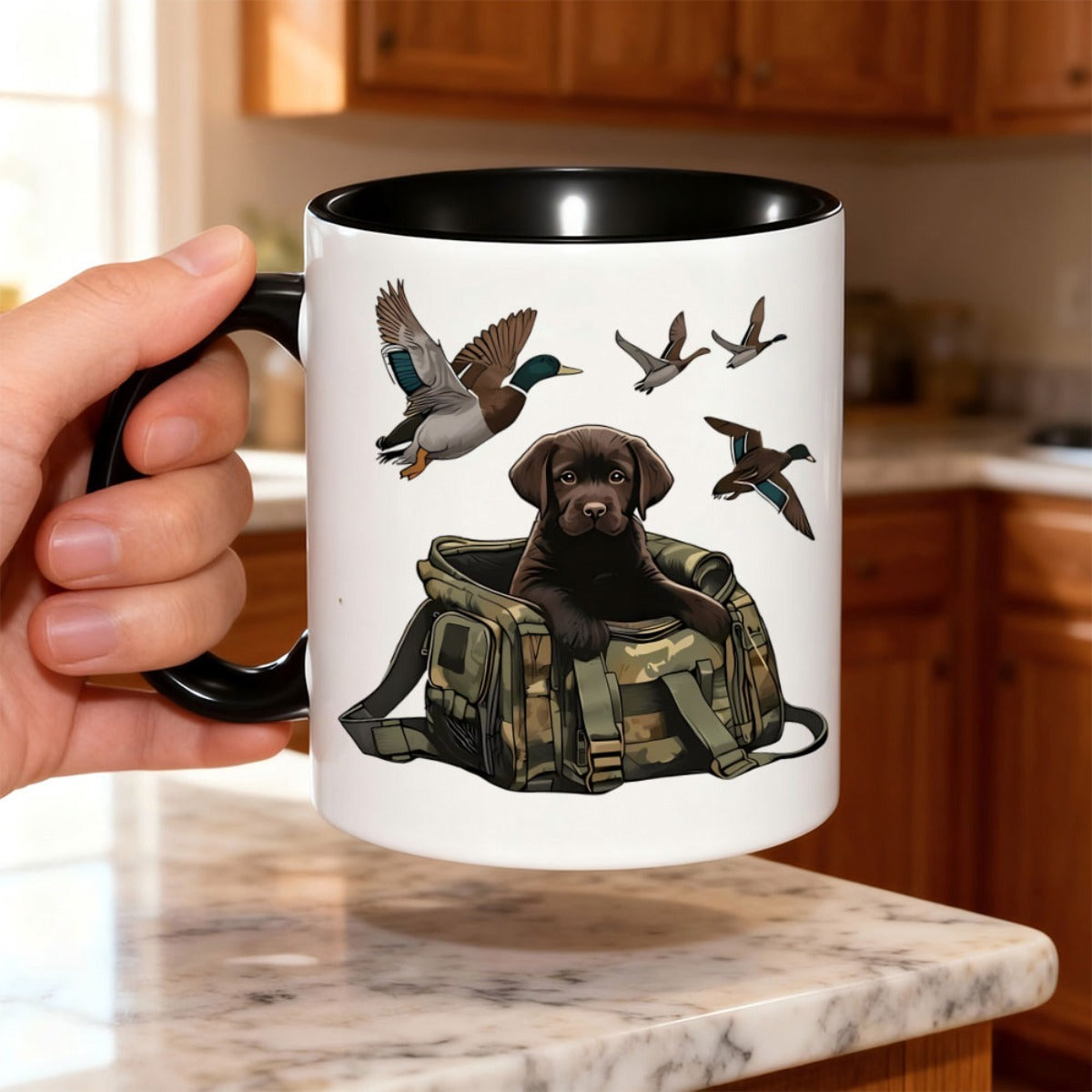 Tailorly Black Accent 11 oz Mug - ducks hunting