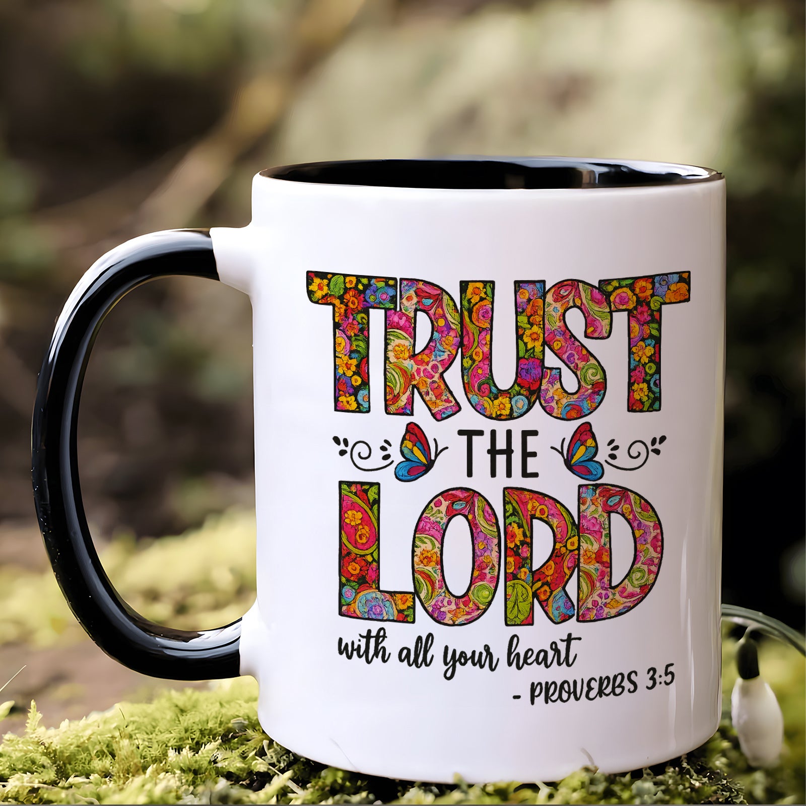 Tailorly Black Accent 11 oz Mug - christian coffee mug with 3 5 in the lord verse