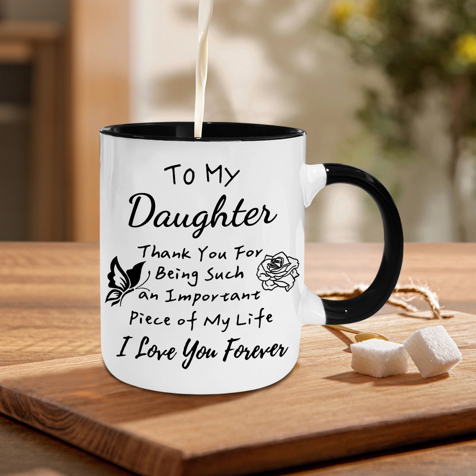 Tailorly Black Accent 11 oz Mug - daughter gift message white with black handles rim