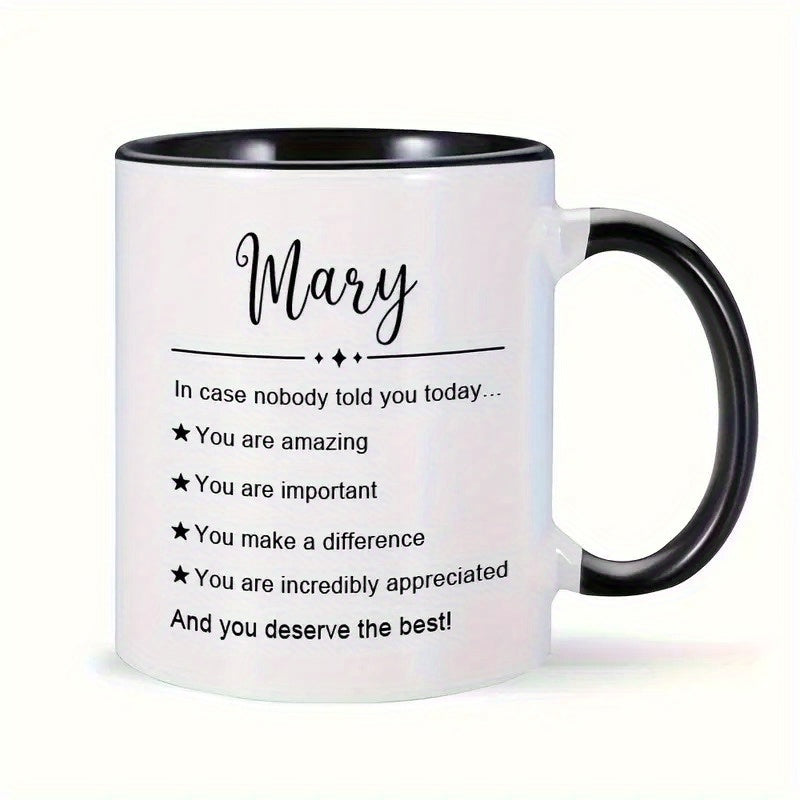 Tailorly Black Accent 11 oz Mug - mary inspirational message birthday and holiday gifts