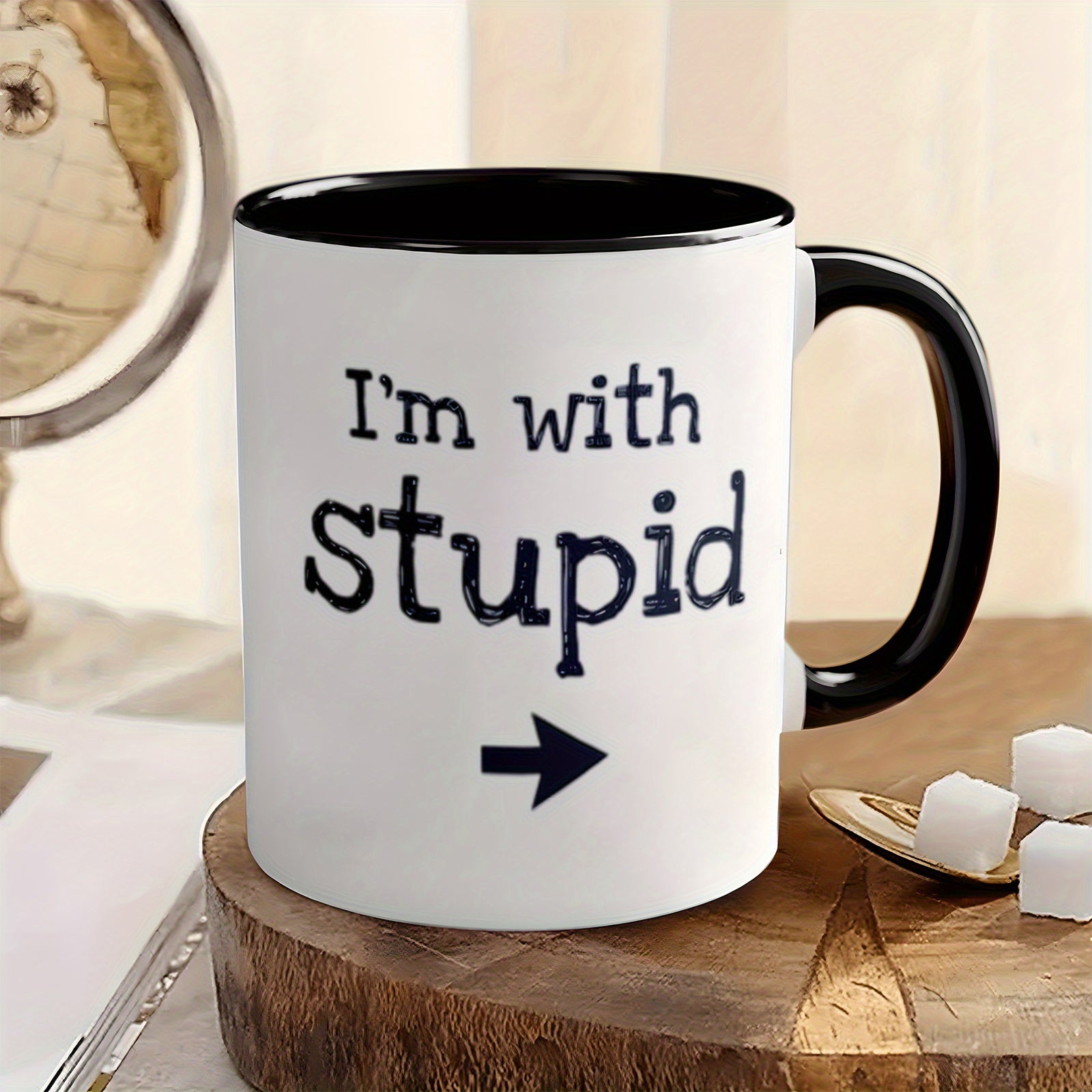 Tailorly Black Accent 11 oz Mug - black text with arrow prank