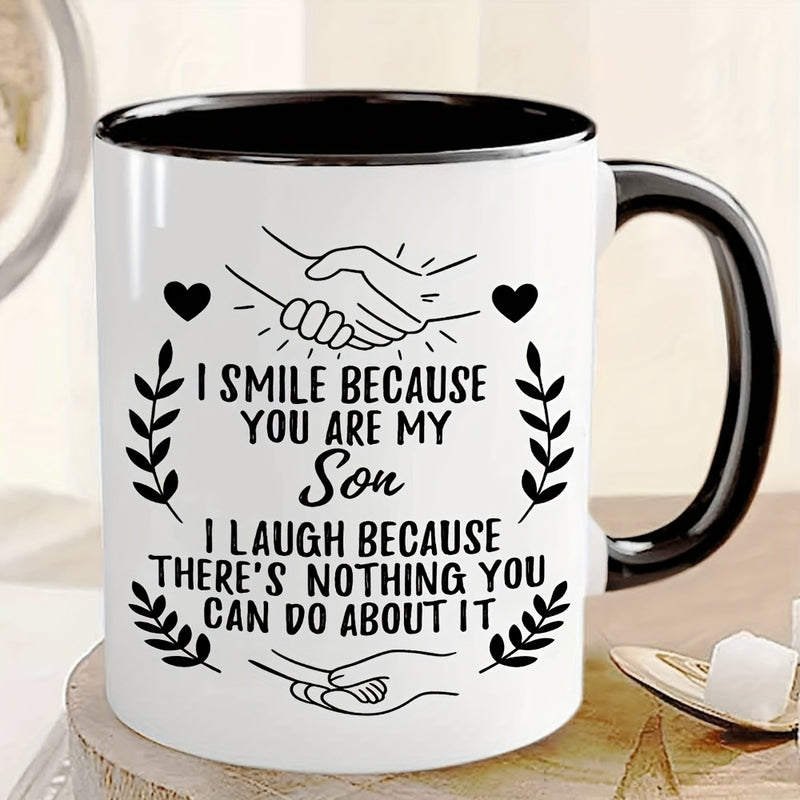 Tailorly Black Accent 11 oz Mug - heart hands you are my son inspirational text