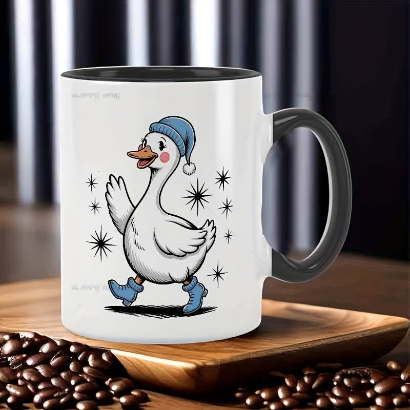 Tailorly Black Accent 11 oz Mug - adorable duck in blue beanie winter hat