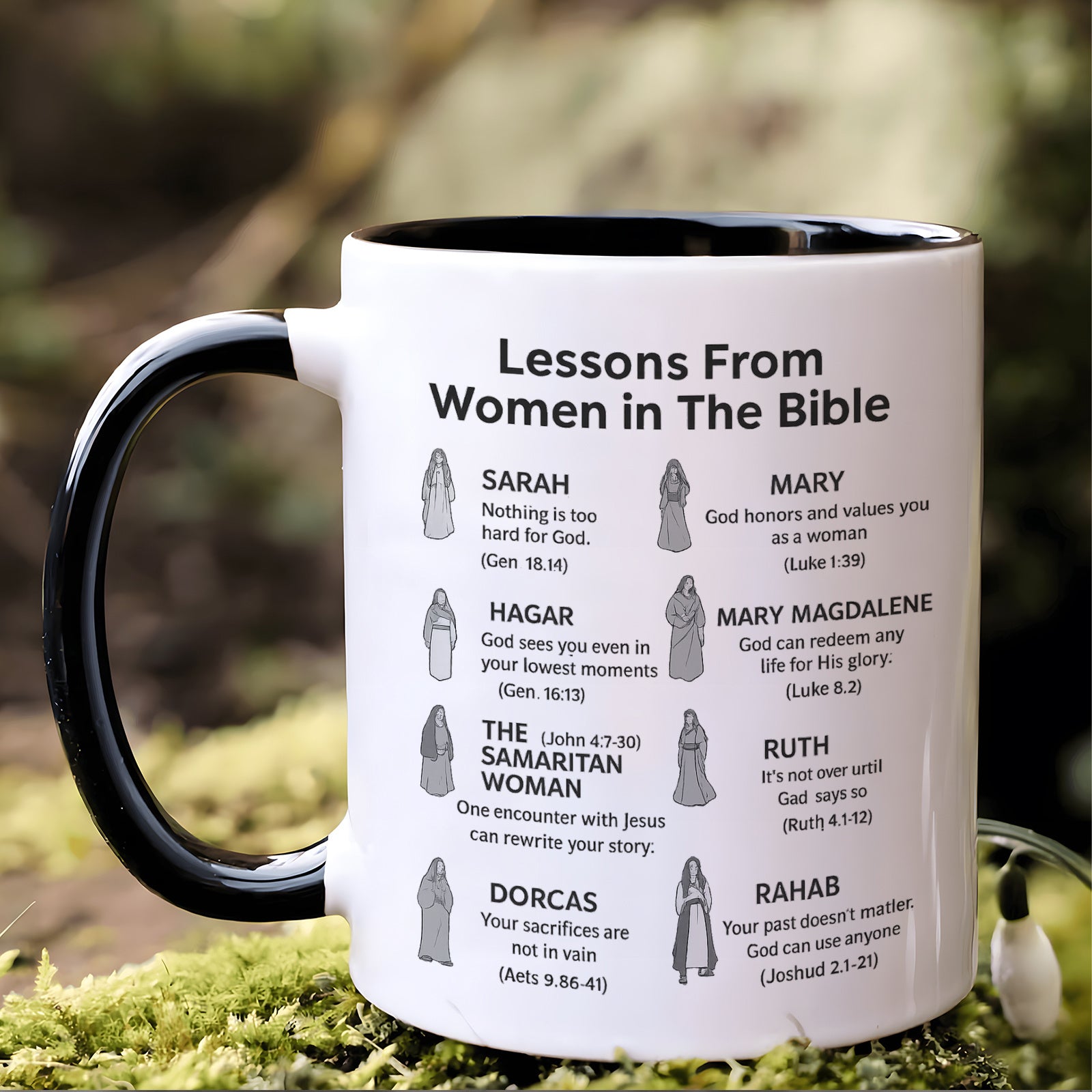 Tailorly Black Accent 11 oz Mug - inspirational female figures from the bible， mary