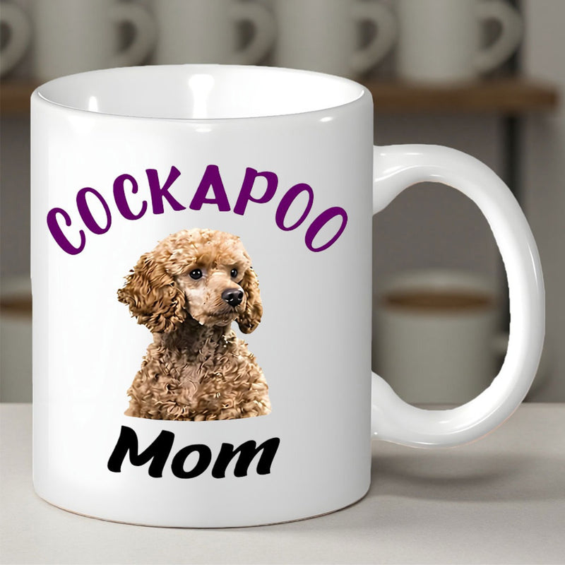 Tailorly White Ceramic 11 oz Mug - Cockapoo Mom Adorable Brown Curly Haired Pet Sitting Calmly Inside A Home Cockapoo