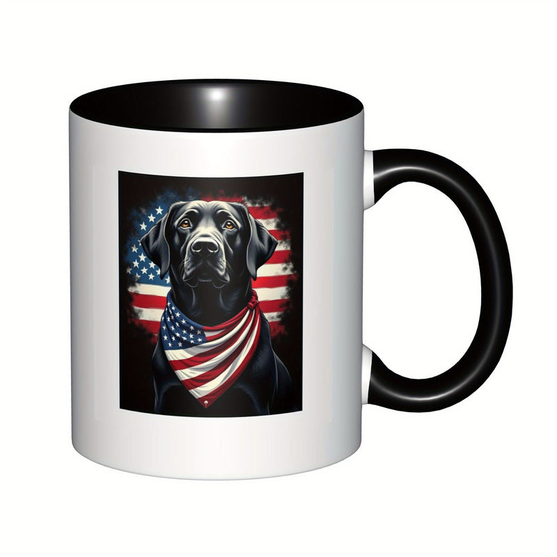 Tailorly Black Accent 11 oz Mug - dog american flag funny text