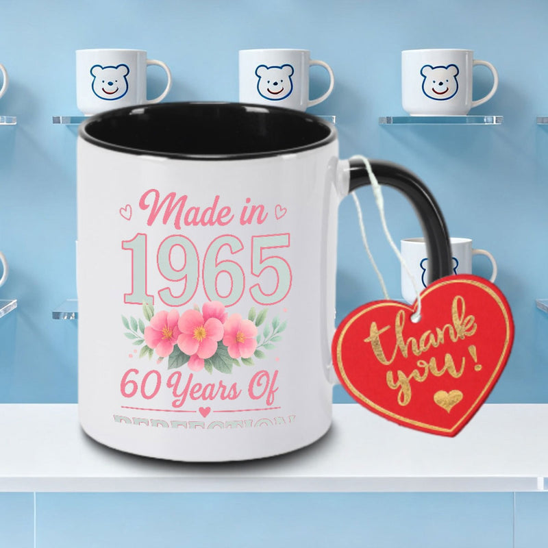 Tailorly Black Accent 11 oz Mug - 60th Birthday Made in 1965