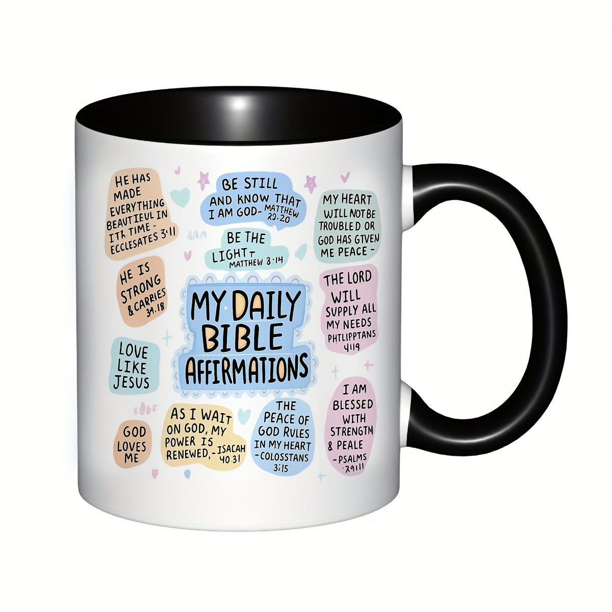 Tailorly Black Accent 11 oz Mug - daily affirmations from the bible