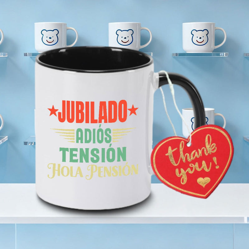 Tailorly Black Accent 11 oz Mug - Retirement Spanish Slogan Jubilado Retirement Funny Spanish text