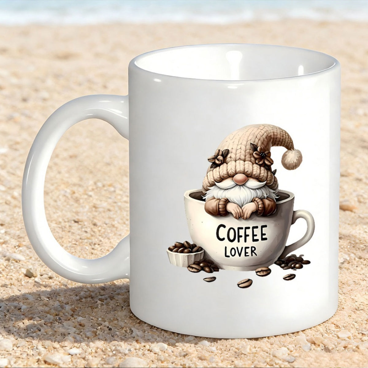 Tailorly White Ceramic 11 oz Mug - Coffee Lover Whimsical Little Creature Peeking Out From Small Ceramic Mug Gnome