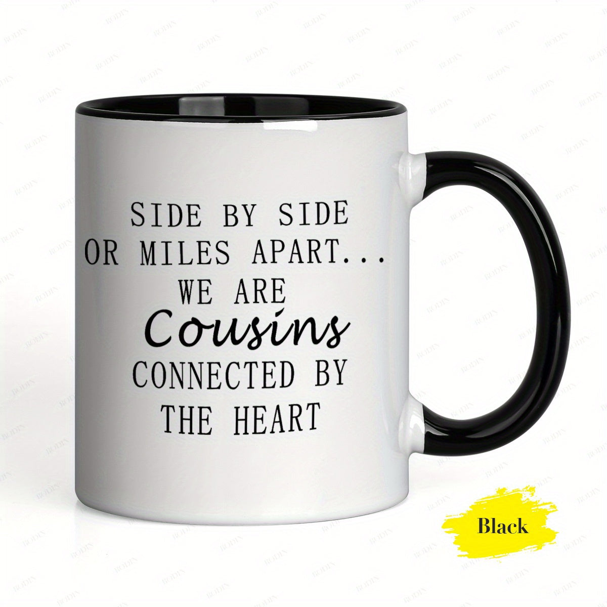 Tailorly Black Accent 11 oz Mug - cousins or heart quote