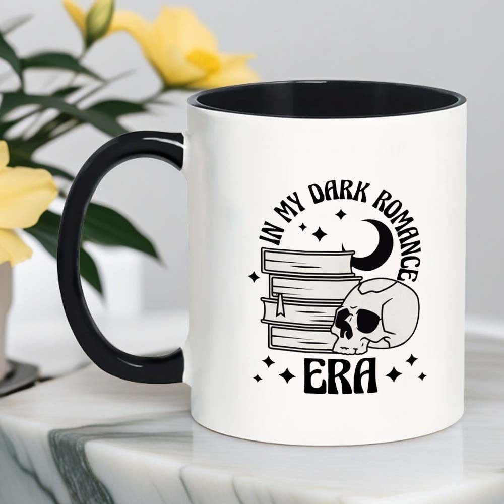 Tailorly Black Accent 11 oz Mug - gothic skull books