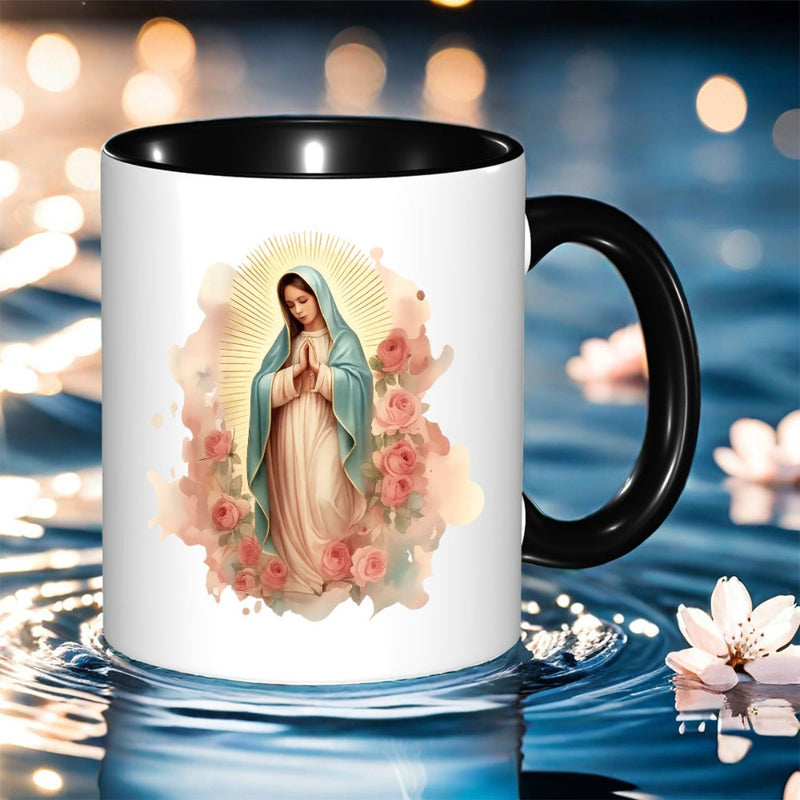 Tailorly Black Accent 11 oz Mug - white religious design with illustration