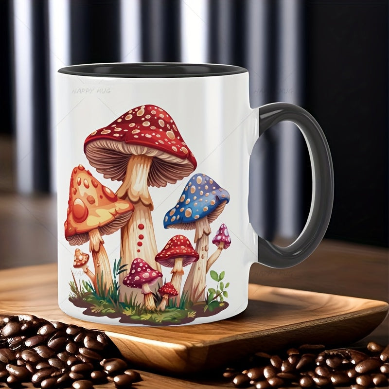 Tailorly Black Accent 11 oz Mug - red and orange mushrooms