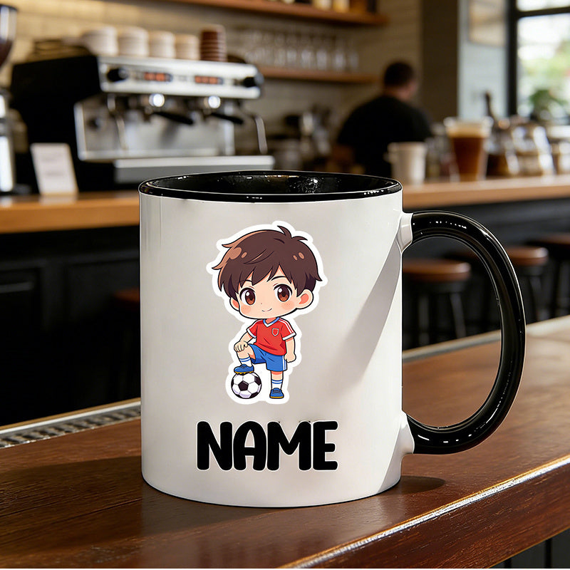 Tailorly Black Accent 11 oz Mug - cartoon boys soccer-themed design