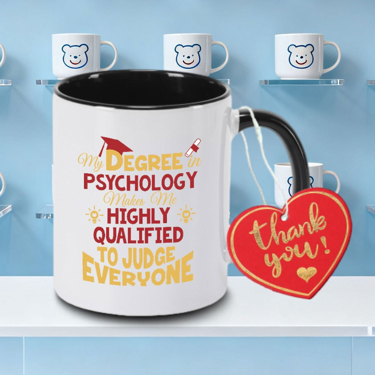 Tailorly Black Accent 11 oz Mug - Psychology-themed graphics and text related to Psychology Degree
