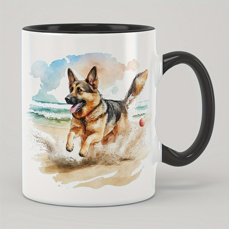 Tailorly Black Accent 11 oz Mug - german shepherd dog on beach