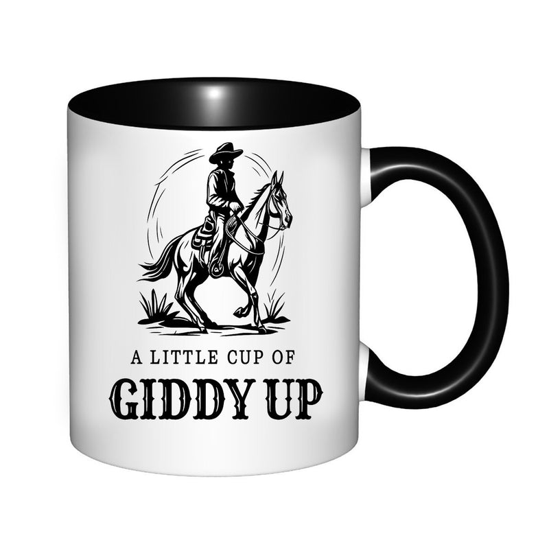 Tailorly Black Accent 11 oz Mug - vintage cowboy riding horse