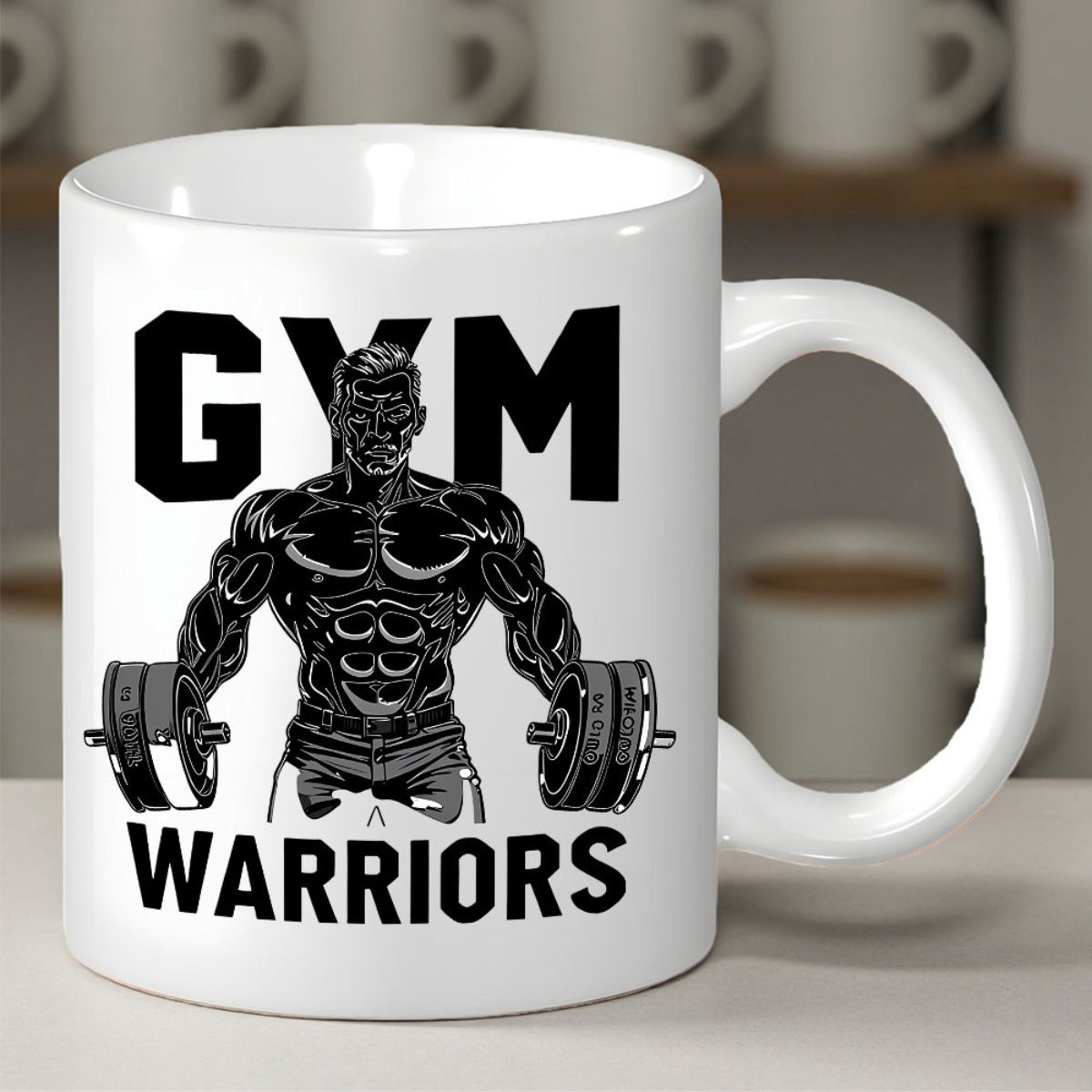 Tailorly White Ceramic 11 oz Mug - Gym Warriors Powerful Muscular Athlete Training With Heavy Weights In Fitness Center Bodybuilder