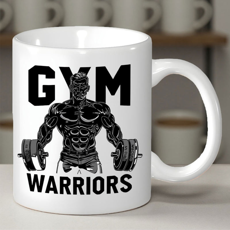 Tailorly White Ceramic 11 oz Mug - Gym Warriors Powerful Muscular Athlete Training With Heavy Weights In Fitness Center Bodybuilder