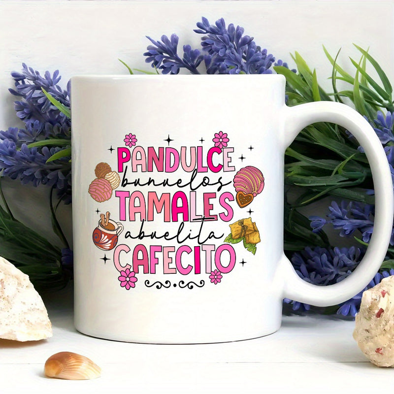 Tailorly White Ceramic 11 oz Mug - Colorful Traditional Mexican Pastries And Warm Hot Beverages Featuring Sweet Pan Dulce Treats