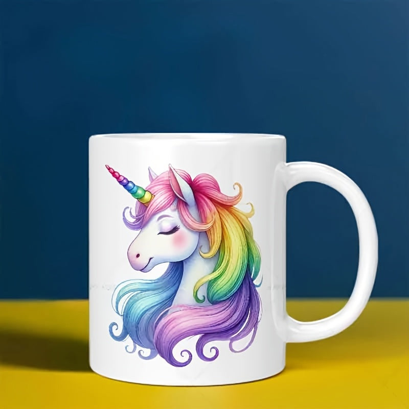 Tailorly White Ceramic 11 oz Mug - Majestic Mythical Creature With Vibrant Flowing Rainbow Mane And Colorful Horn Unicorn