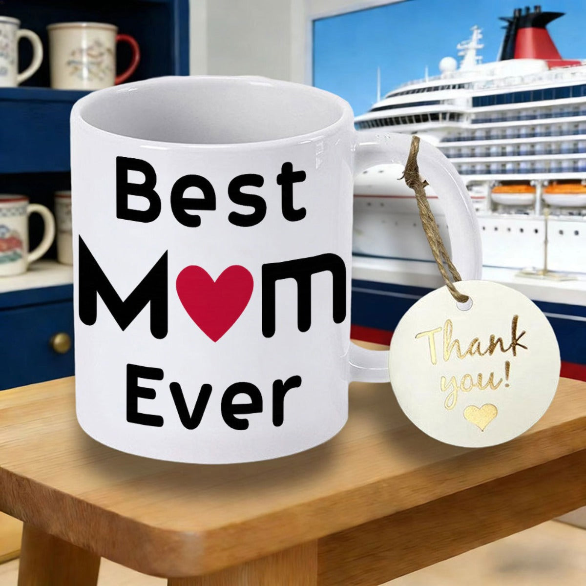 Tailorly White Ceramic 11 oz Mug - Best Mom Ever Simple Red Heart Centered Within Bold Black Stylized Artistic Typography Mug