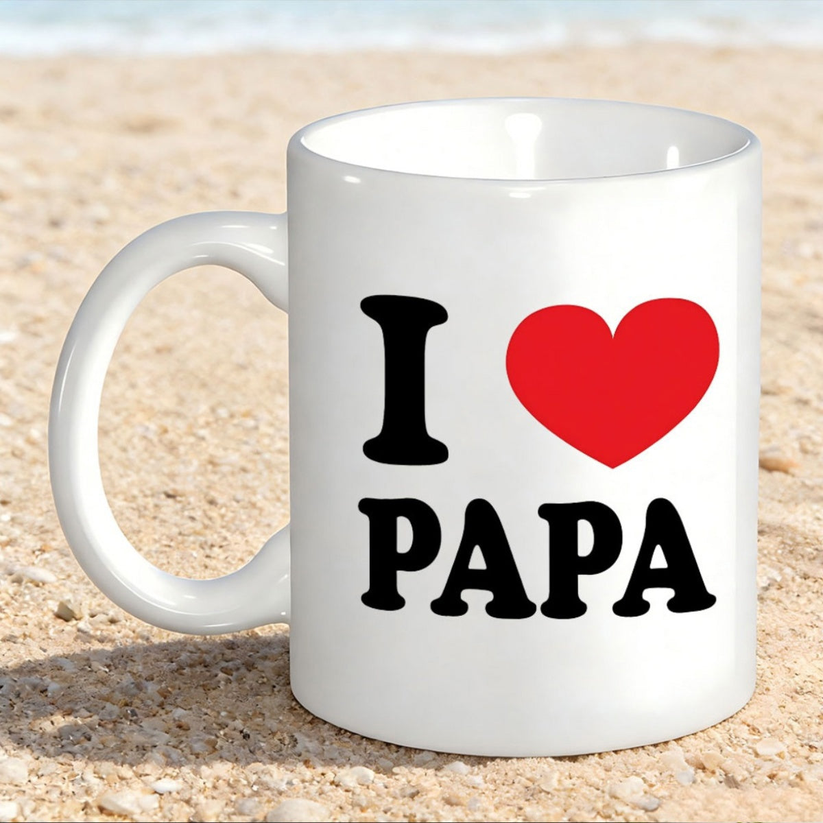 Tailorly White Ceramic 11 oz Mug - I Papa Vibrant Red Heart Symbol Centered On A Clean