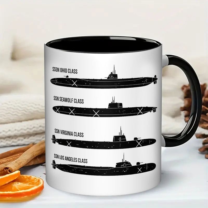 Tailorly Black Accent 11 oz Mug - naval vessel design with SSN Ohio Los Angeles class