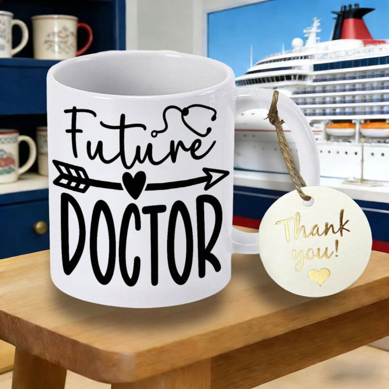 Tailorly White Ceramic 11 oz Mug - Future Doctor Minimalist Black Medical Arrow And Heart Design With A Clean Stethoscope