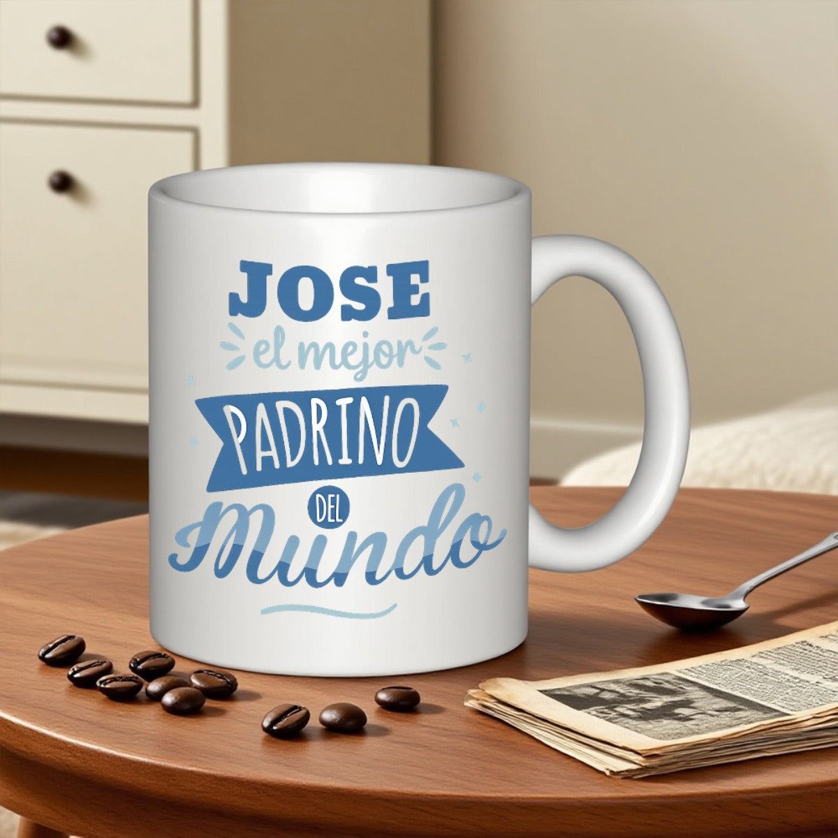 Tailorly White Ceramic 11 oz Mug - Minimalist Blue Typography Featuring Elegant Script And A Decorative Ribbon Banner Mug