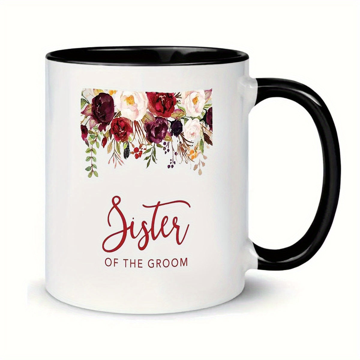 Tailorly Black Accent 11 oz Mug - sister of the groom text