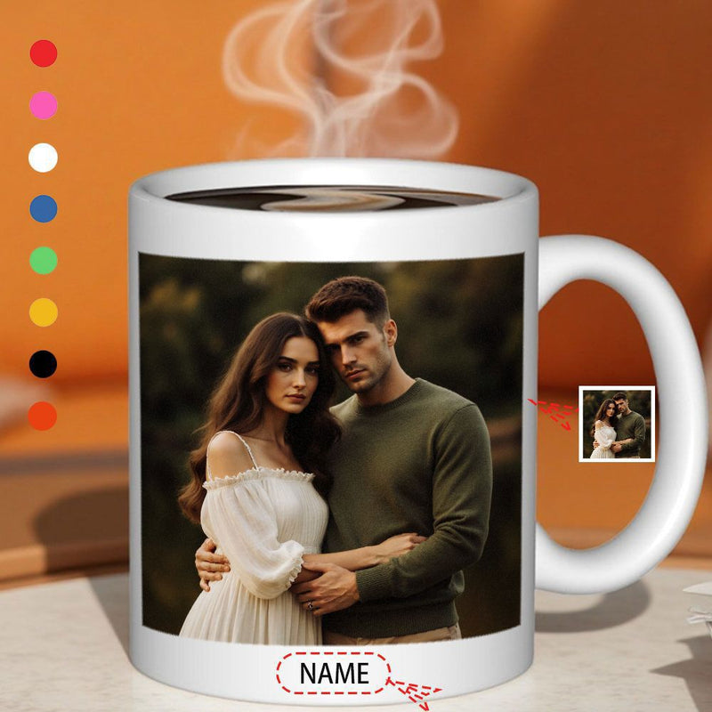 Tailorly White Ceramic 11 oz Mug - Name Romantic Couple Embracing Tenderly Within A Lush Green Forest Scenery Couple