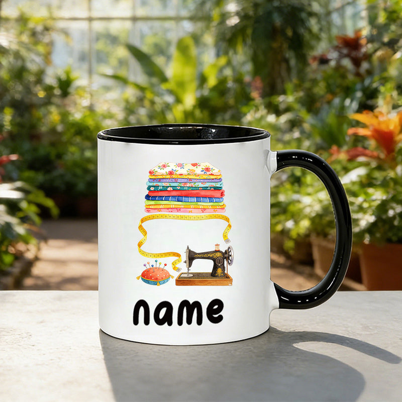 Tailorly Black Accent 11 oz Mug - customizable names text with vintage Halloween and Christmas elements