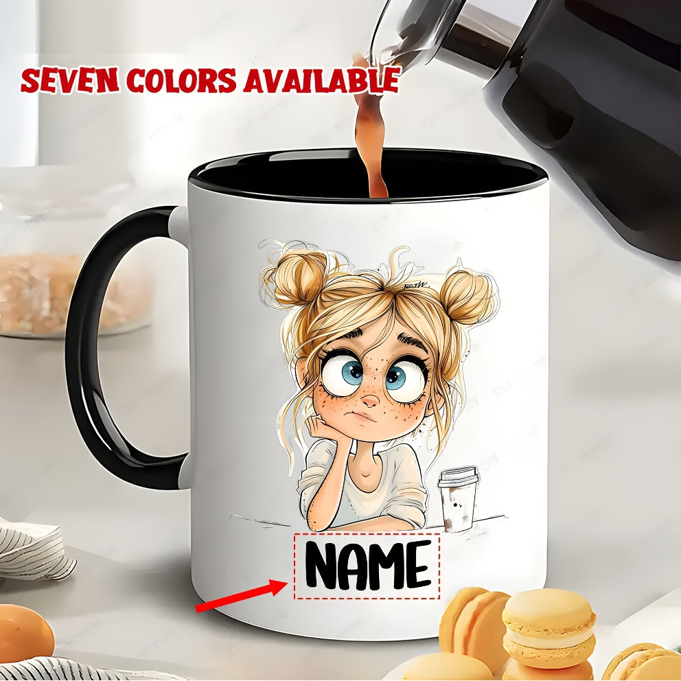 Tailorly Black Accent 11 oz Mug - cute girl with braids big eyes