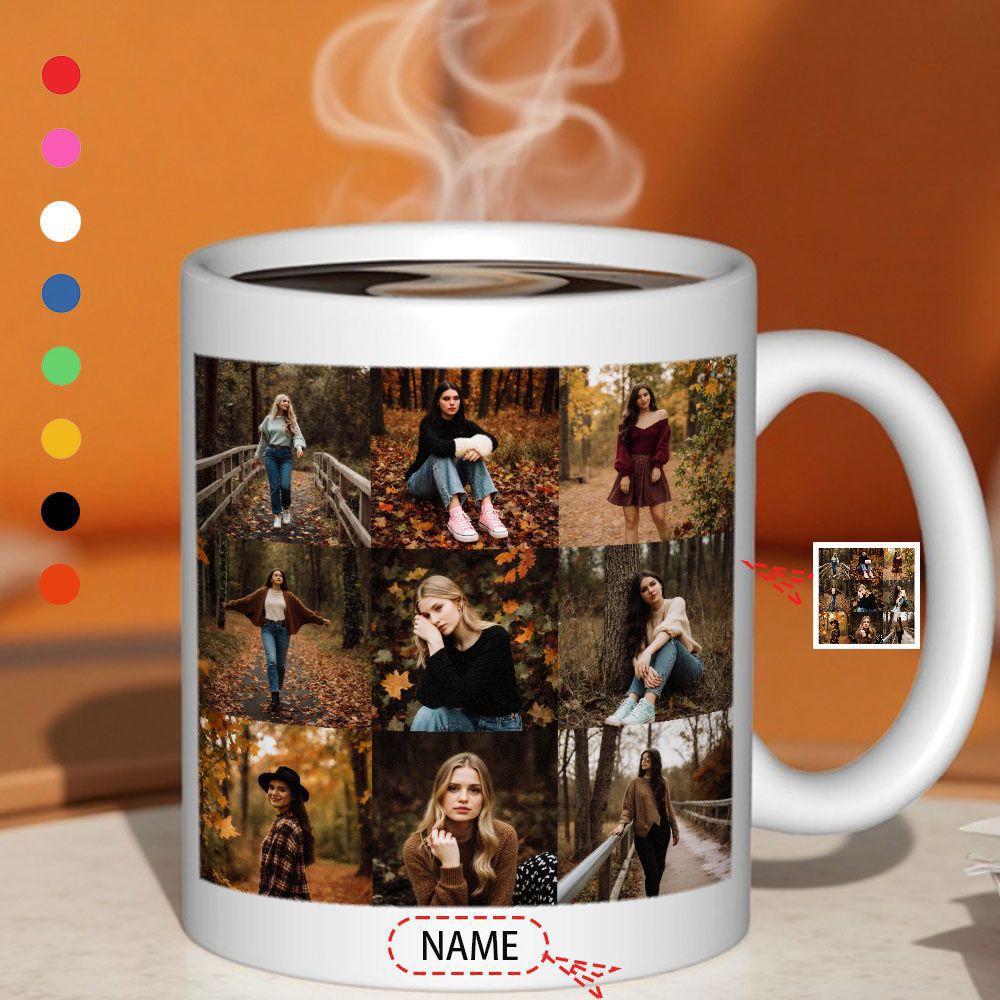 Tailorly White Ceramic 11 oz Mug - Name Personalized Photos Of A Woman In A Scenic Autumn Forest Collage